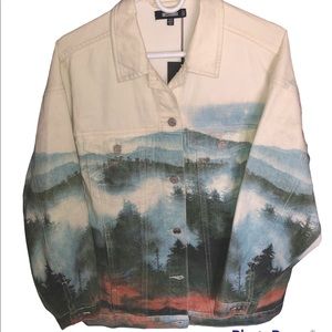 Misguided Landscape Print Denim Jacket